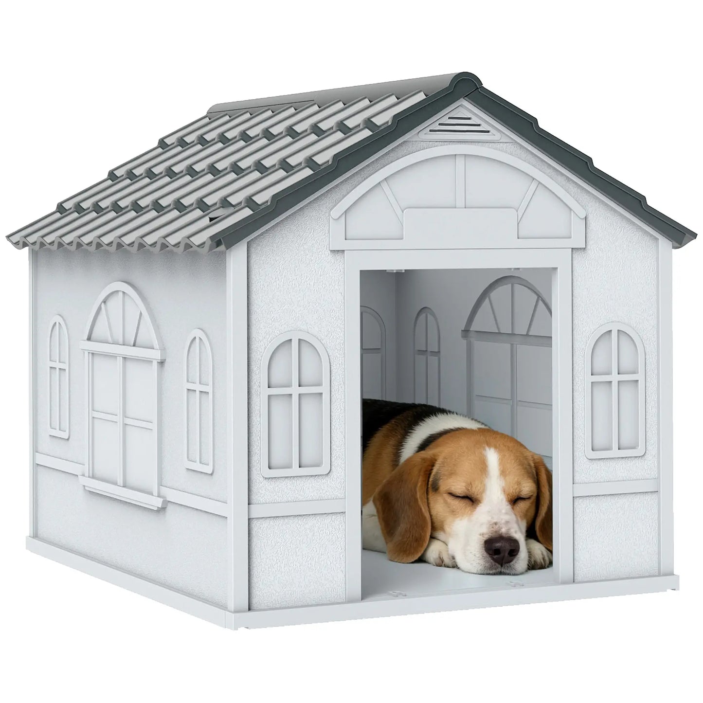 26" Plastic Dog House, Outdoor with Air Vents, Small Medium Dogs, Grey Houses, Kennels & Pens at Gallery Canada
