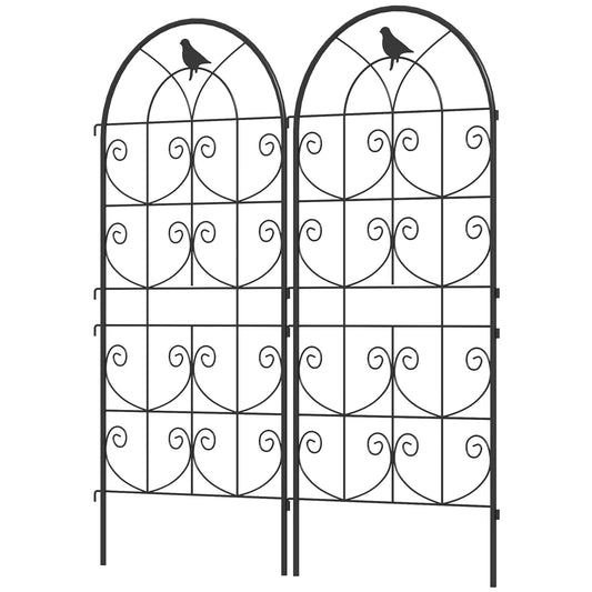 Metal Garden Trellis Set, Bird Design, 19.7" W x 47.2" H, Black Plant Stands Black at Gallery Canada