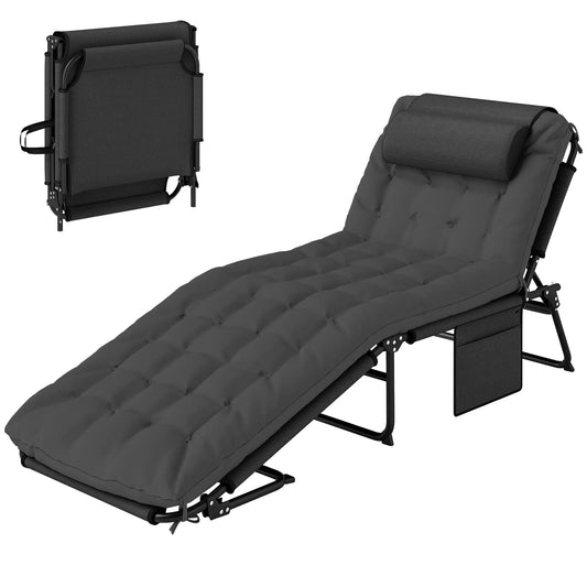 Folding Lounge Chair, 4-Level Reclining Back, Dark Grey Lounger Chairs Dark Grey, Black at Gallery Canada