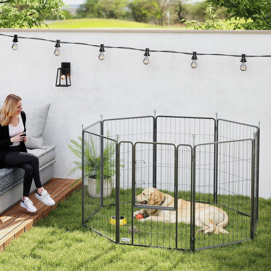 39" Dog Playpen, Portable Foldable 8 Panels, Indoor Outdoor, Large Dogs Houses, Kennels & Pens Black at Gallery Canada