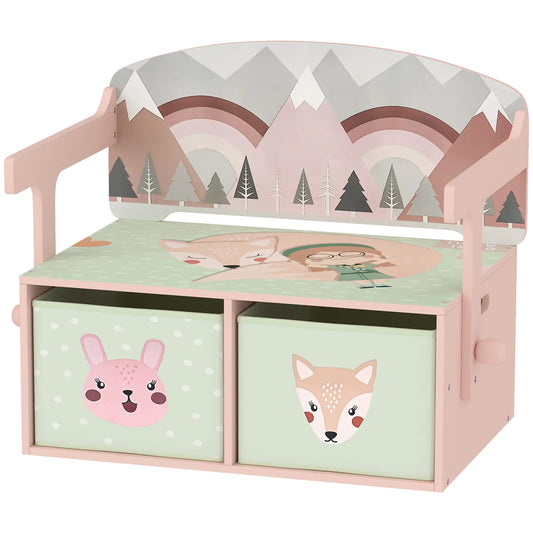 Kids 3-in-1 Toy Box Chest, Wooden Storage Bench, 2 Drawers, Pink Baby & Kids Storage Pink at Gallery Canada