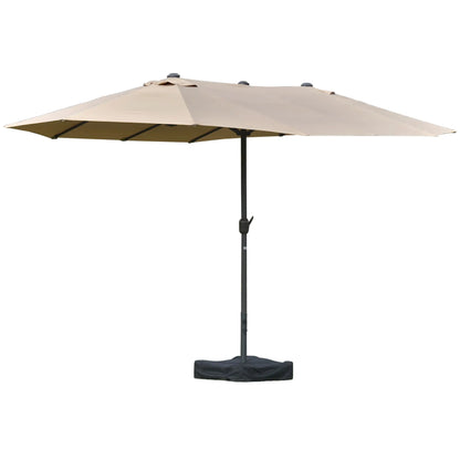 15' Outdoor Patio Umbrella, Twin Canopy Sunshade, Steel, Lift Crank, Khaki Sun Umbrellas at Gallery Canada