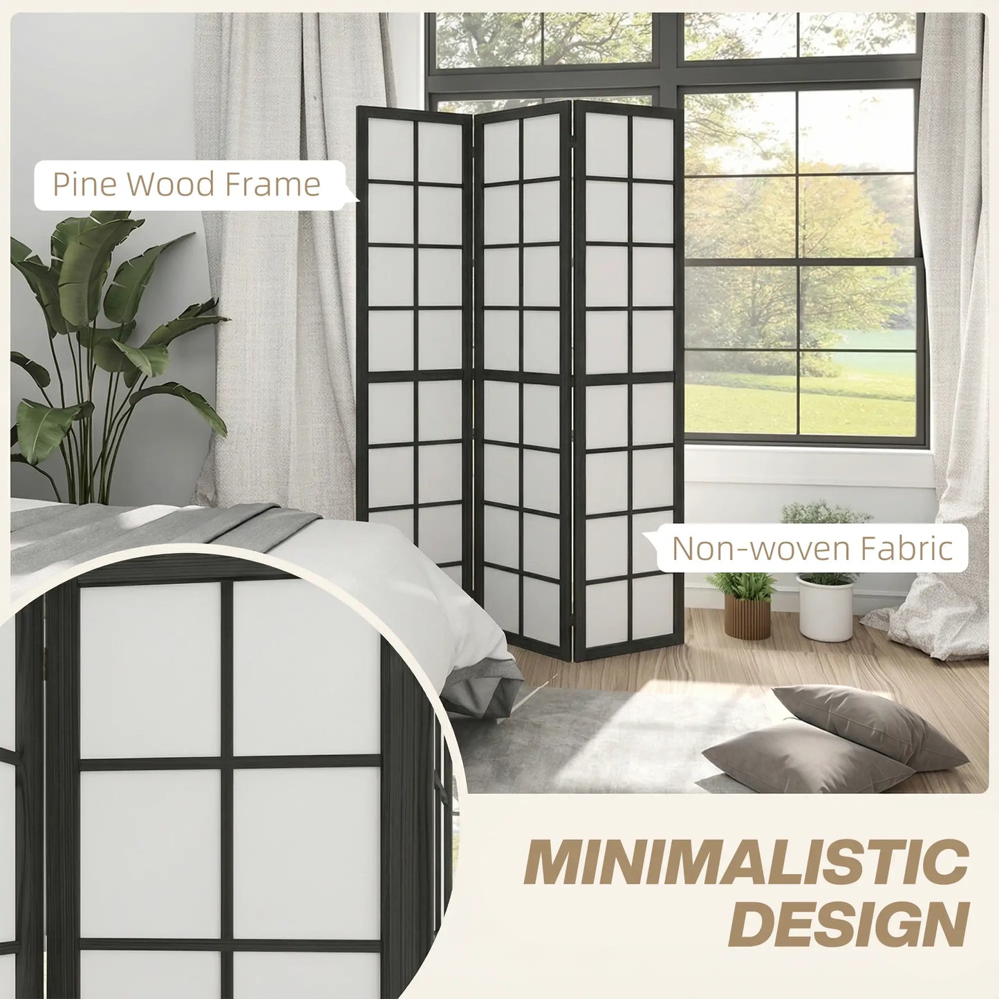 3 Panel Room Divider, 5.6 ft Folding Partition, Black Room Dividers at Gallery Canada