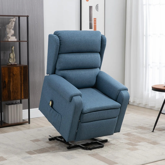 Power Lift Chair Recliner with Footrest, Remote, Side Pockets, Blue Electric Power Lift Chairs Blue at Gallery Canada