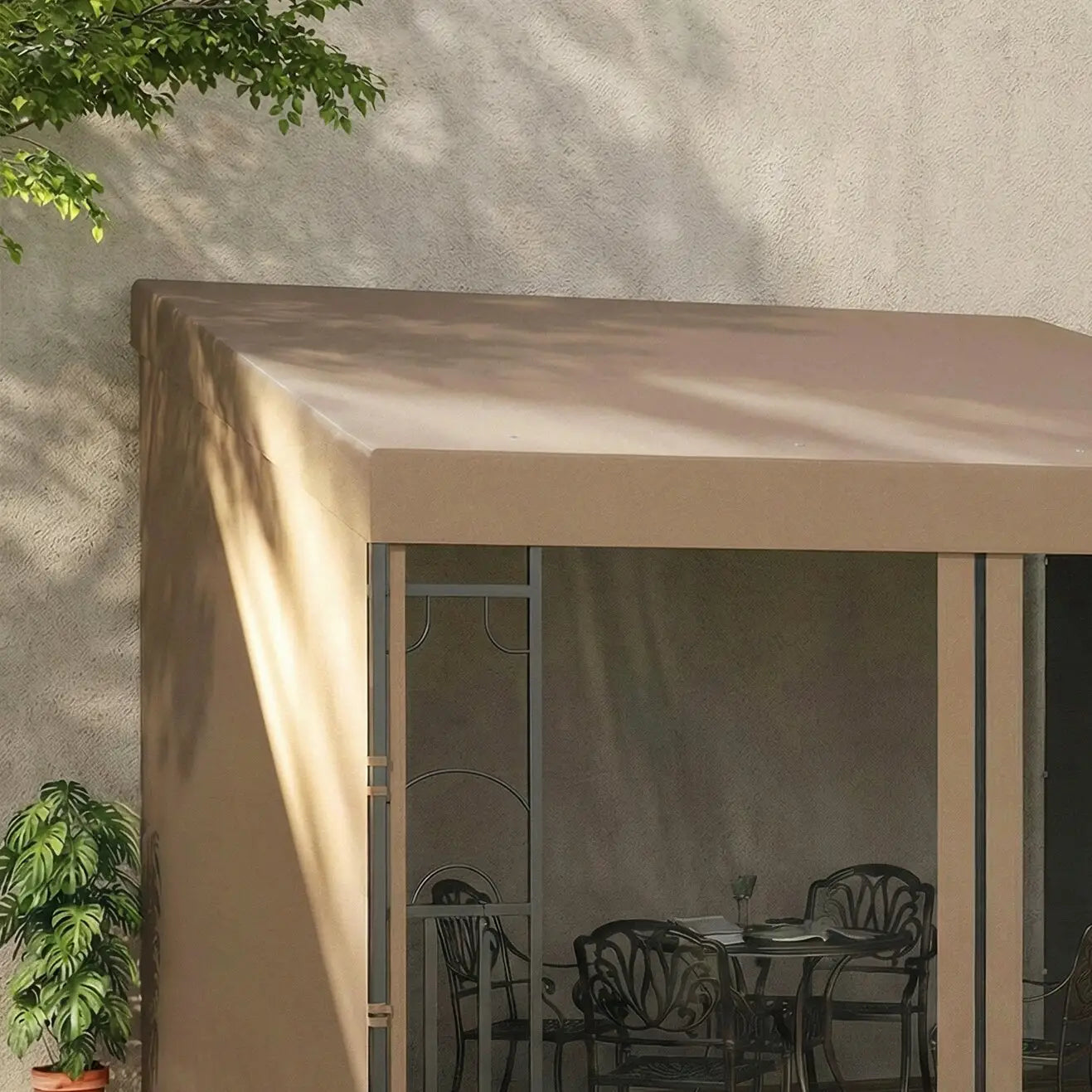 10' x 10' Wall Pergola, With Curtains and Nettings, Khaki Pergolas at Gallery Canada