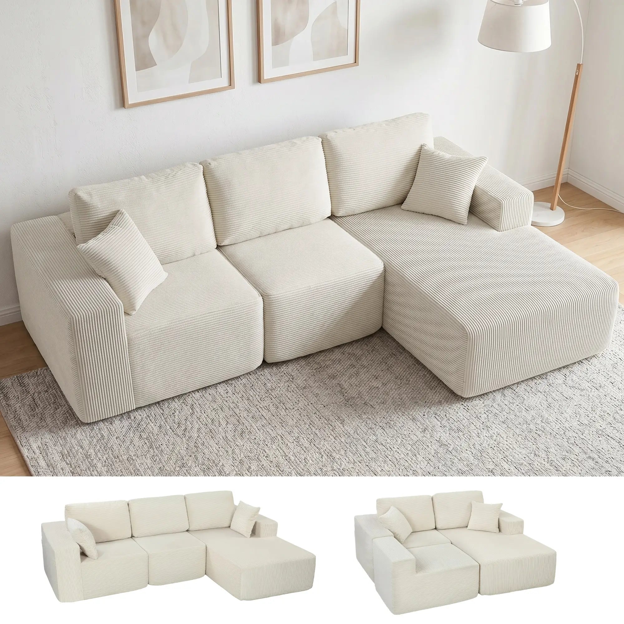 Modular Sectional Sofa, L Shaped Couch Sofa Bed, Cream White 3-Seater Sofas at Gallery Canada