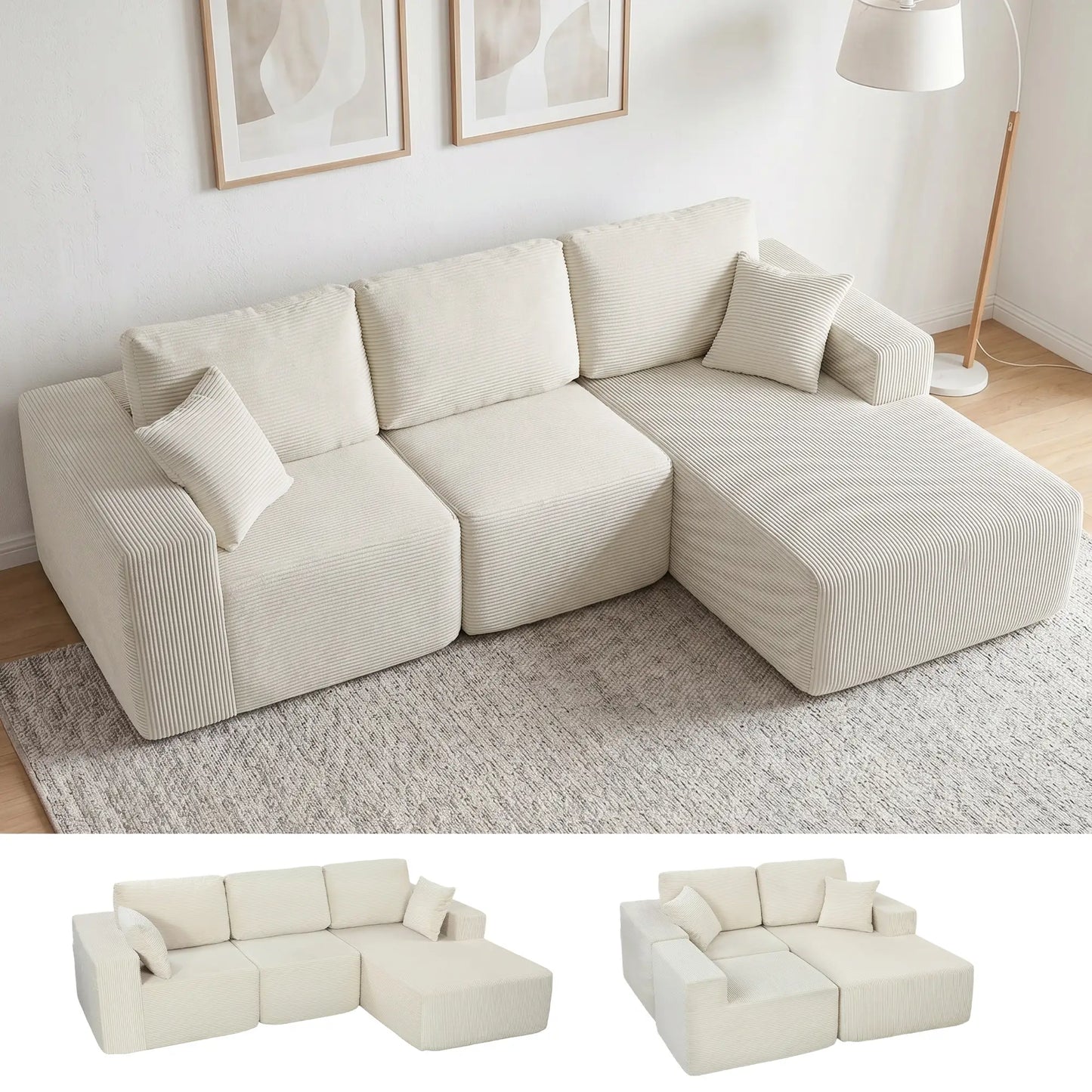 Modular Sectional Sofa, L Shaped Couch Sofa Bed, Cream White 3-Seater Sofas at Gallery Canada