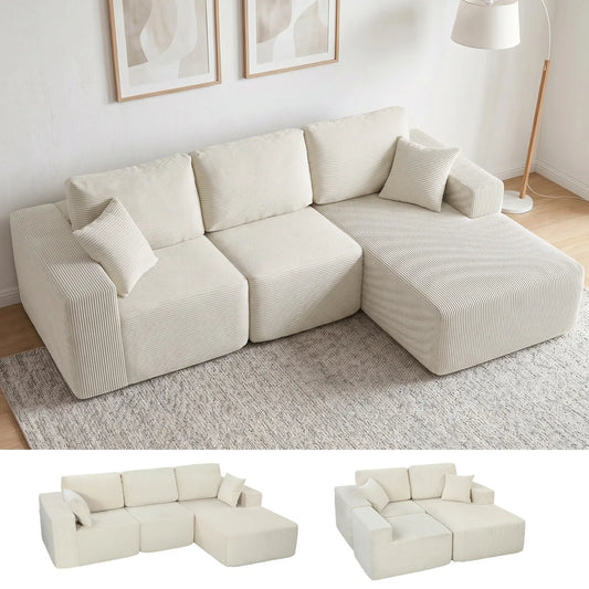 Modular Sectional Sofa, L Shaped Couch Sofa Bed, Cream White 3-Seater Sofas Cream at Gallery Canada