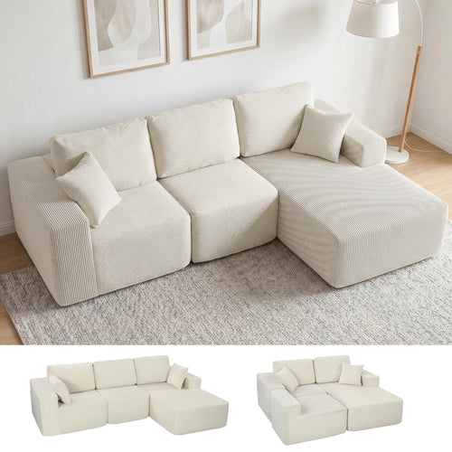 Modular Sectional Sofa, L Shaped Couch Sofa Bed, Cream White