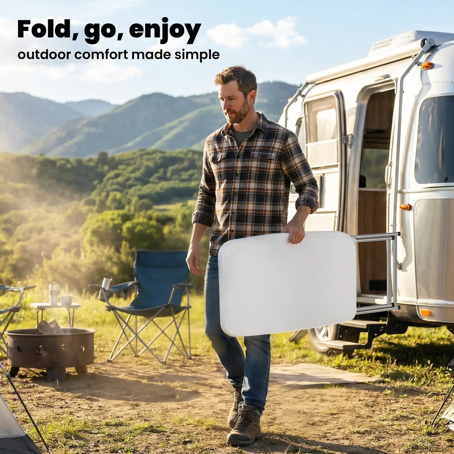 Folding Picnic Table, 30" x 20", 5-Level Height Adjustment, White Picnic Tables & Camping Chairs at Gallery Canada