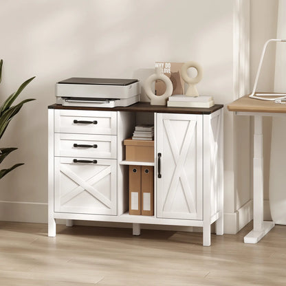 Lateral Filing Cabinet With Drawers, Shelves, Adjustable Hanging Bar, White