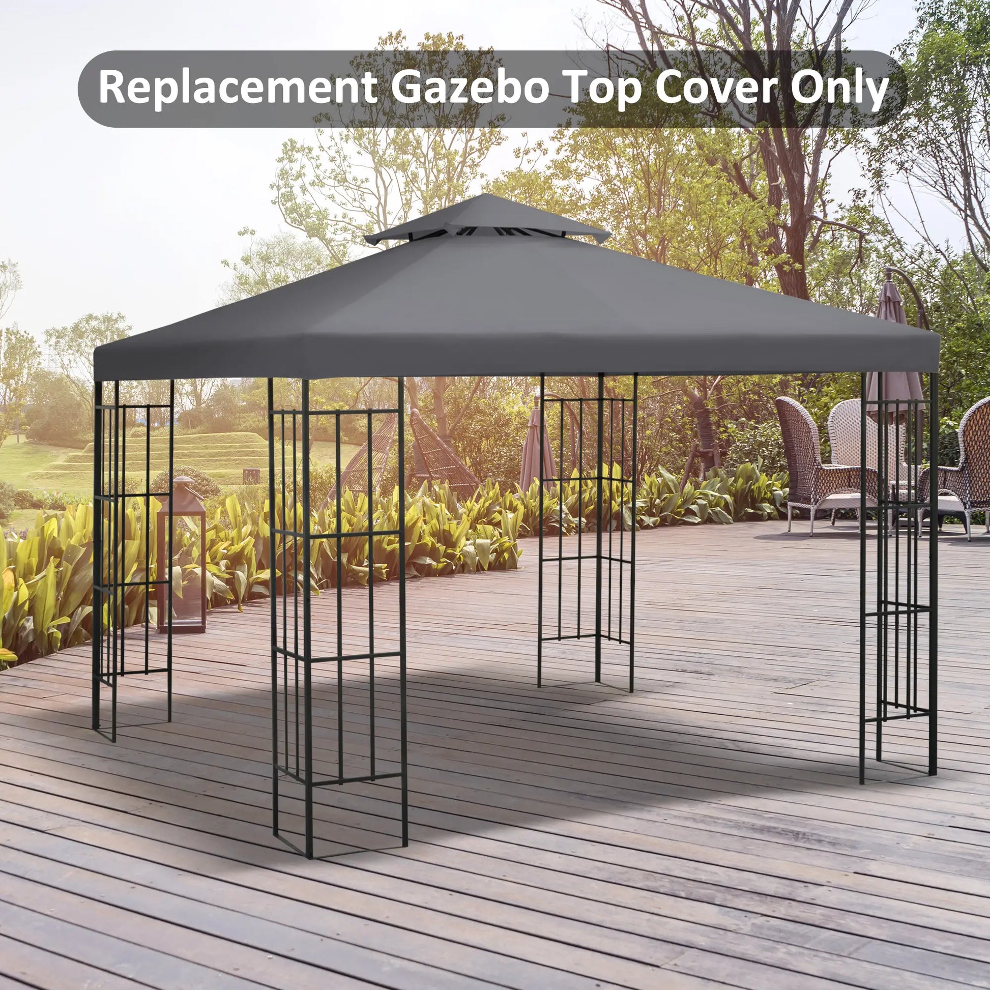 10' x 10' Square 2-Tier Gazebo Canopy Cover, Dark Grey Gazebo Canopy Replacement at Gallery Canada