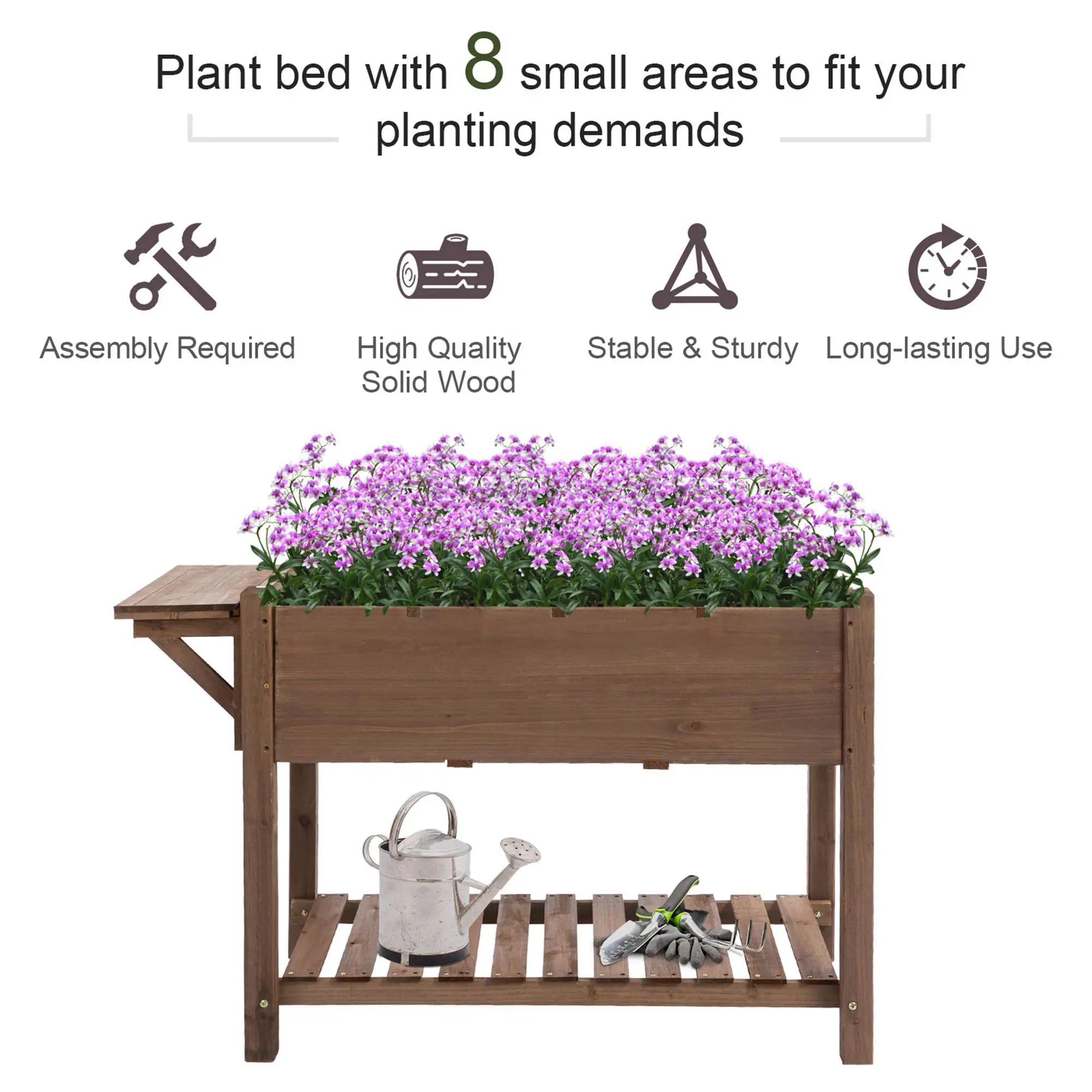 Raised Garden Bed, 8 Grids with Storage Shelf, Elevated Planter Box, Brown Elevated Garden Beds at Gallery Canada