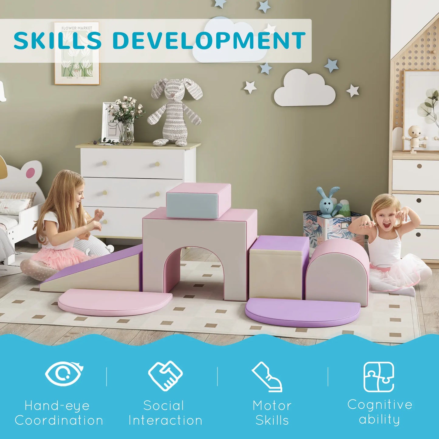 7 Piece Indoor Soft Play Set, Toddler Climb and Crawl, Pink/Purple Baby Gym & Playmats at Gallery Canada