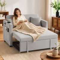 52" Grey Velvet Sofa Bed, Pull Out Sleeper with USB Ports, Grey