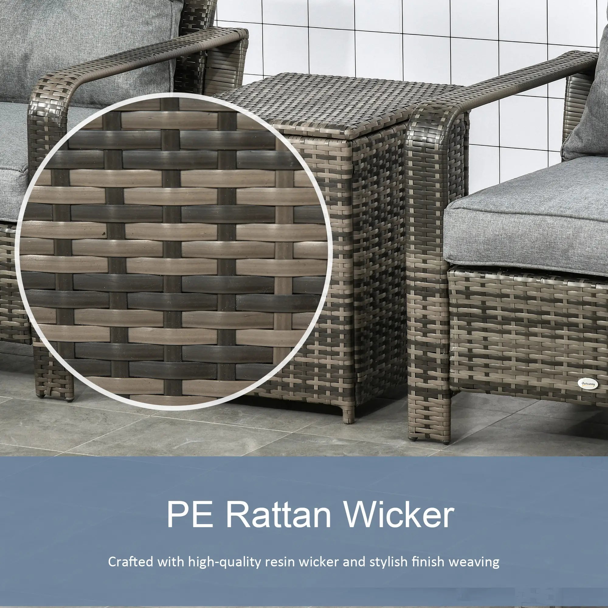 3-Piece Wicker Patio Set, Rattan Bistro with Storage Table, Grey Bistro Sets at Gallery Canada