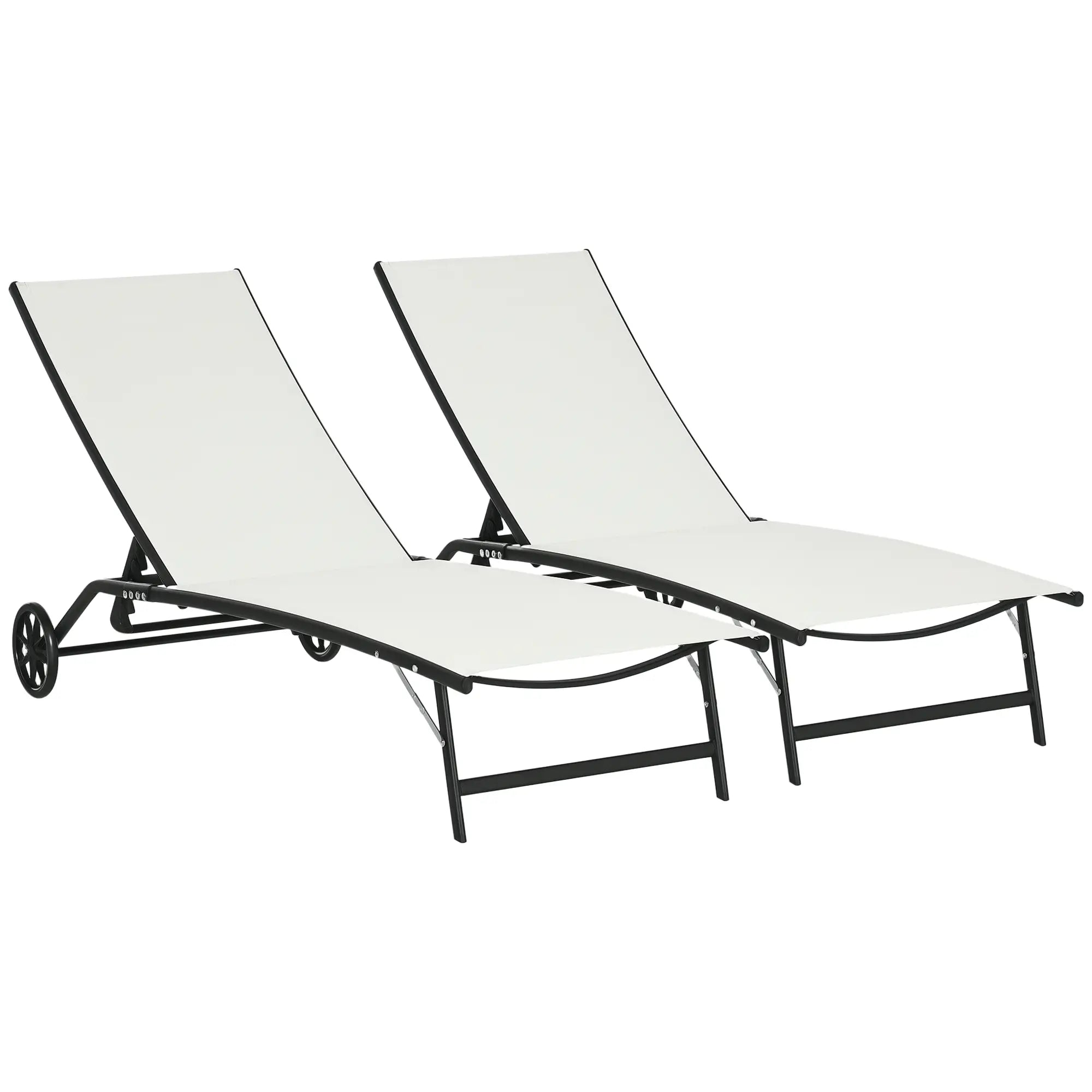 2PCs Lounge Chairs with Wheels, 5-Level Adjustable Backrest, White, White Lounger Chairs at Gallery Canada