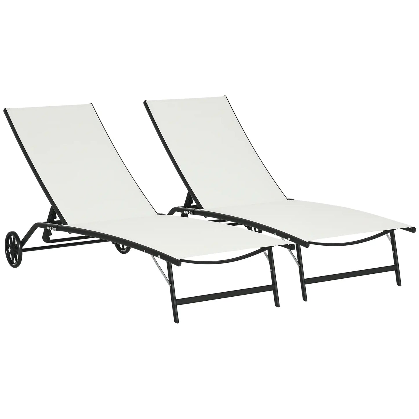 2PCs Lounge Chairs with Wheels, 5-Level Adjustable Backrest, White, White Lounger Chairs at Gallery Canada