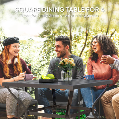 37" Square Outdoor Dining Table, Galvanized Steel, Slatted Top, Black Patio Dinning Tables at Gallery Canada