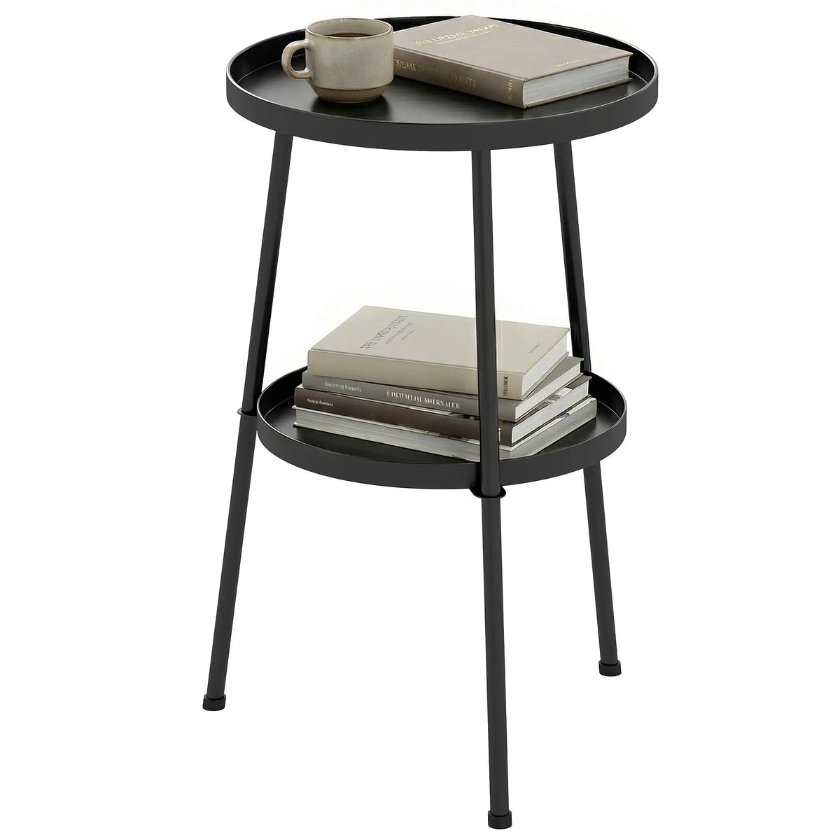 Metal Patio Side Table, 2-Tier Round End Table, Black Patio Side Tables Black at Gallery Canada