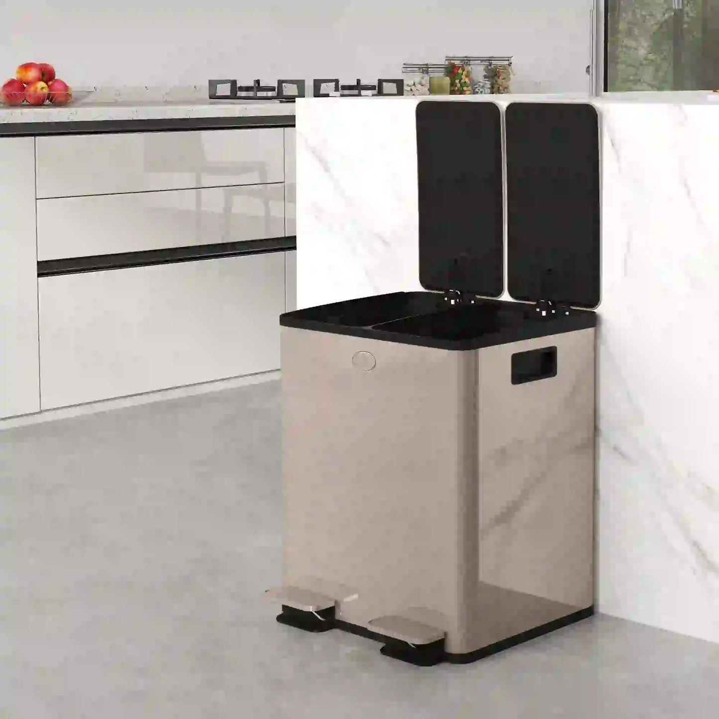 Dual Garbage Bin, Soft Close Trash Can, 2 x 20 Liter, Gold Household Supplies at Gallery Canada