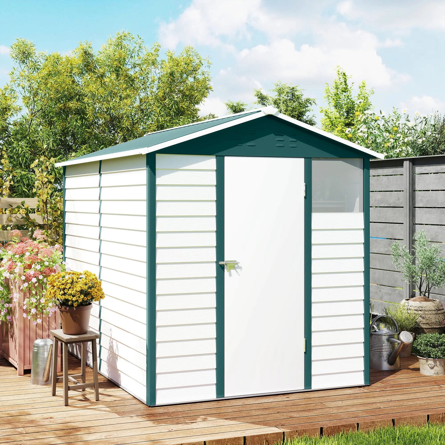 9' x 6' Green Garden Shed, Outdoor Storage With Sloped Roof, Green