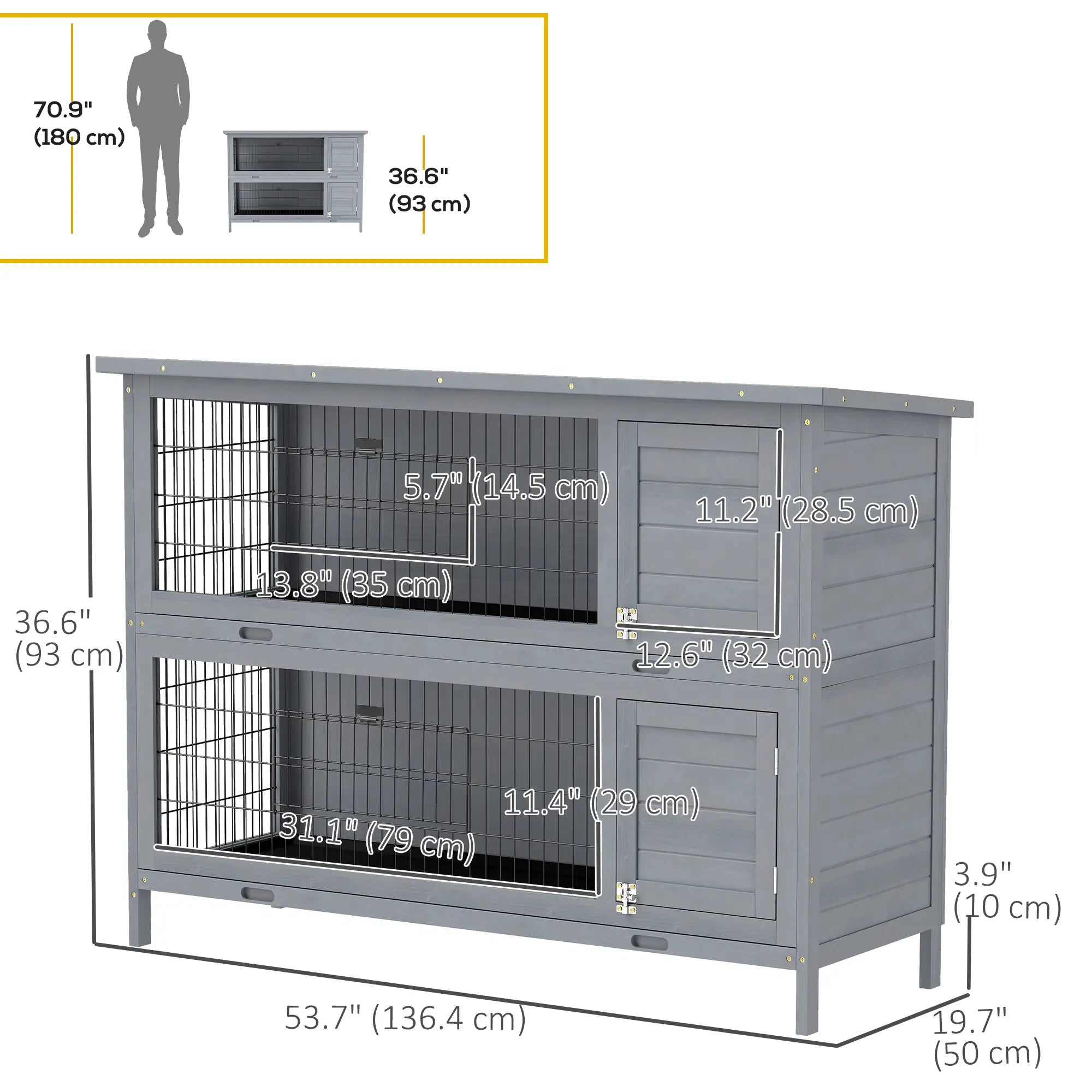 2 Tier Wooden Rabbit Hutch, Bunny Pet House, Grey Rabbit Hutch at Gallery Canada