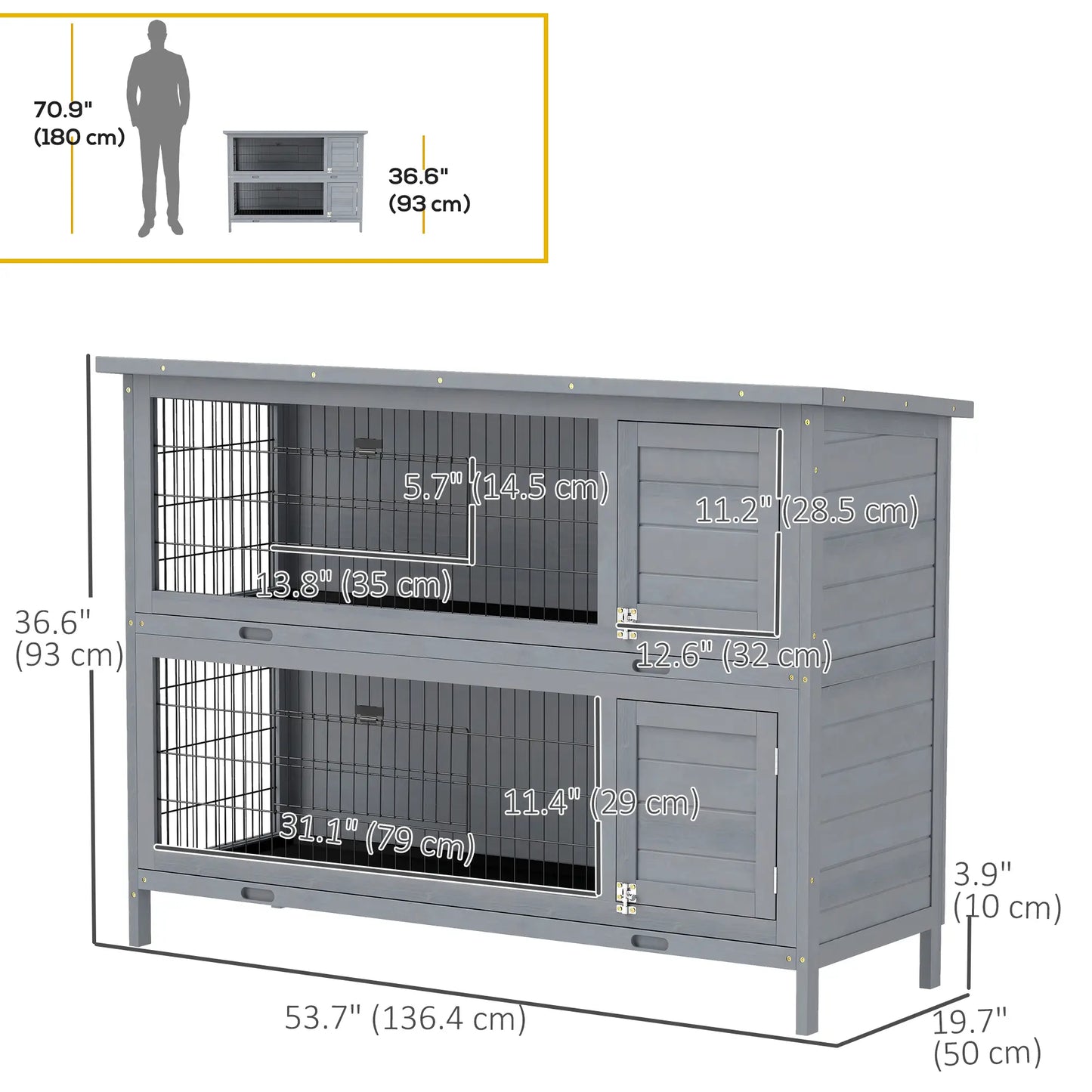 2 Tier Wooden Rabbit Hutch, Bunny Pet House, Grey Rabbit Hutch at Gallery Canada