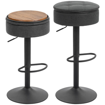 Set of 2 Barstools with Storage, Swivel, PU Leather, Footrest, Steel Base, Black Bar Stools at Gallery Canada