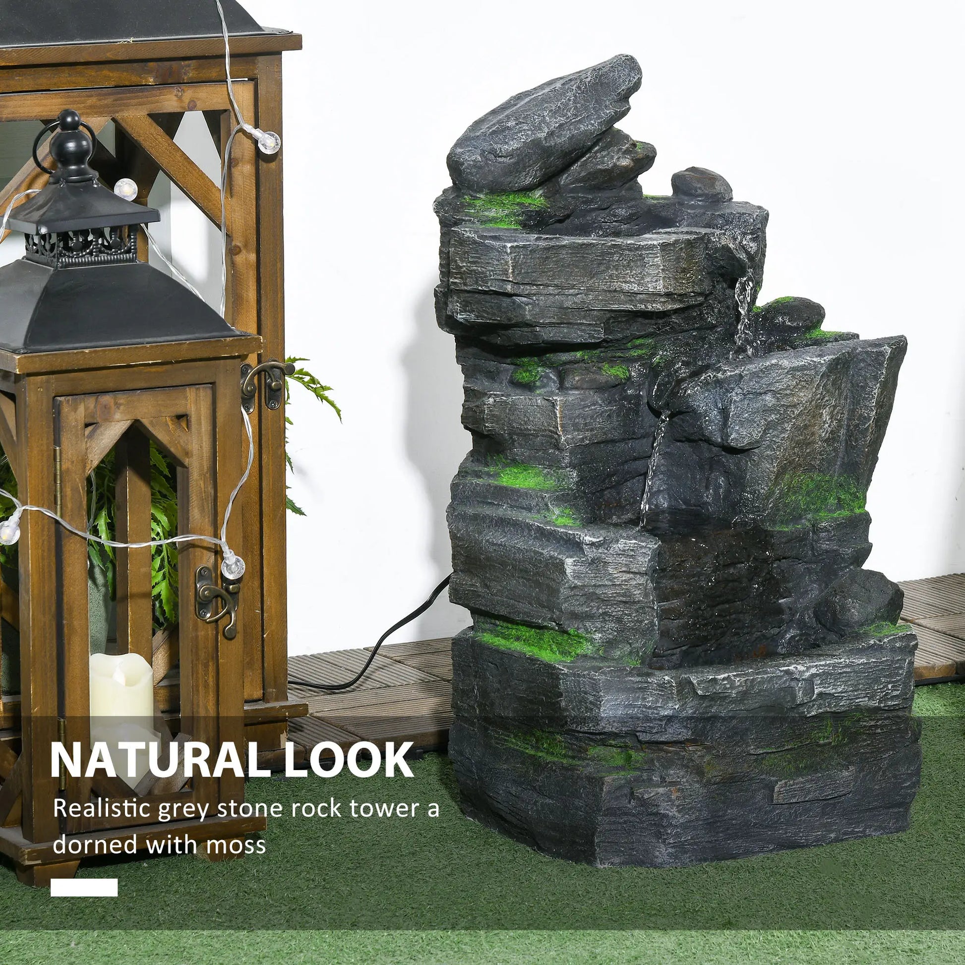 4-Tier Outdoor Water Fountain, LED Lights, Adjustable Flow, 22.4-inch Resin Water Fountains at Gallery Canada