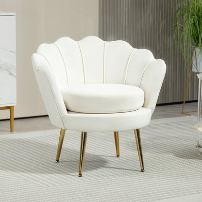 Modern Velvet Accent Chair, Gold Metal Legs, Cream White Accent Chairs at Gallery Canada