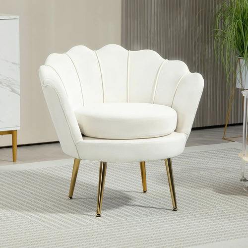 Modern Velvet Accent Chair, Gold Metal Legs, Cream White