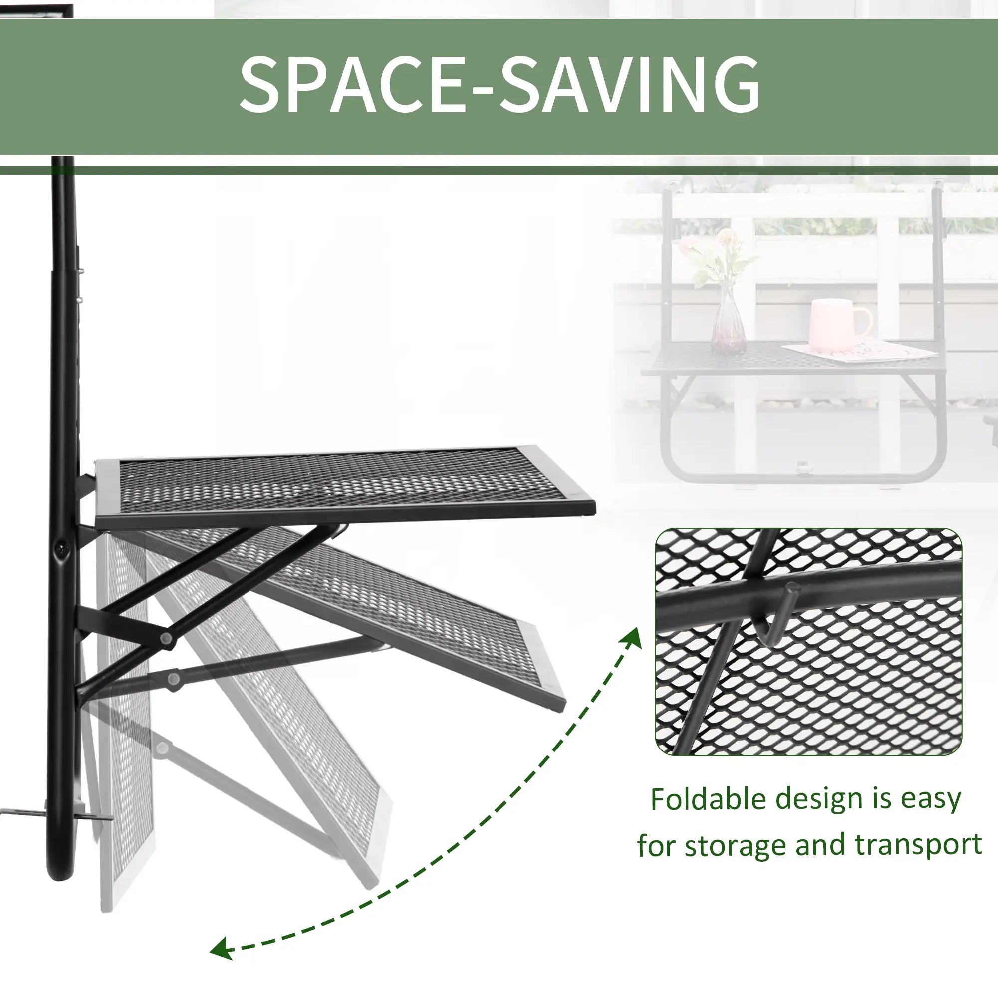 Metal Wall Mount Desk, Adjustable Folding Balcony Table, Black Balcony Table Hanging at Gallery Canada