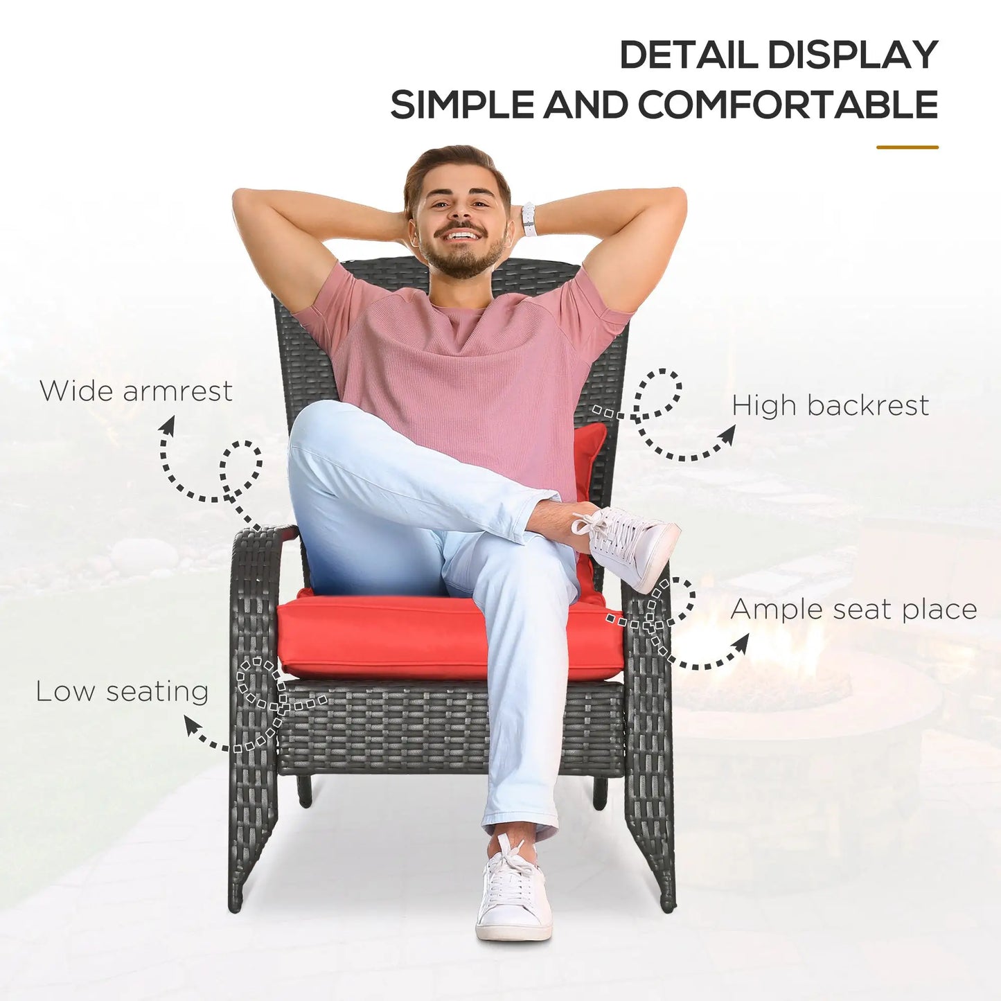 Wicker Adirondack Chair, Outdoor Rattan with Cushions, Red Patio Chairs at Gallery Canada