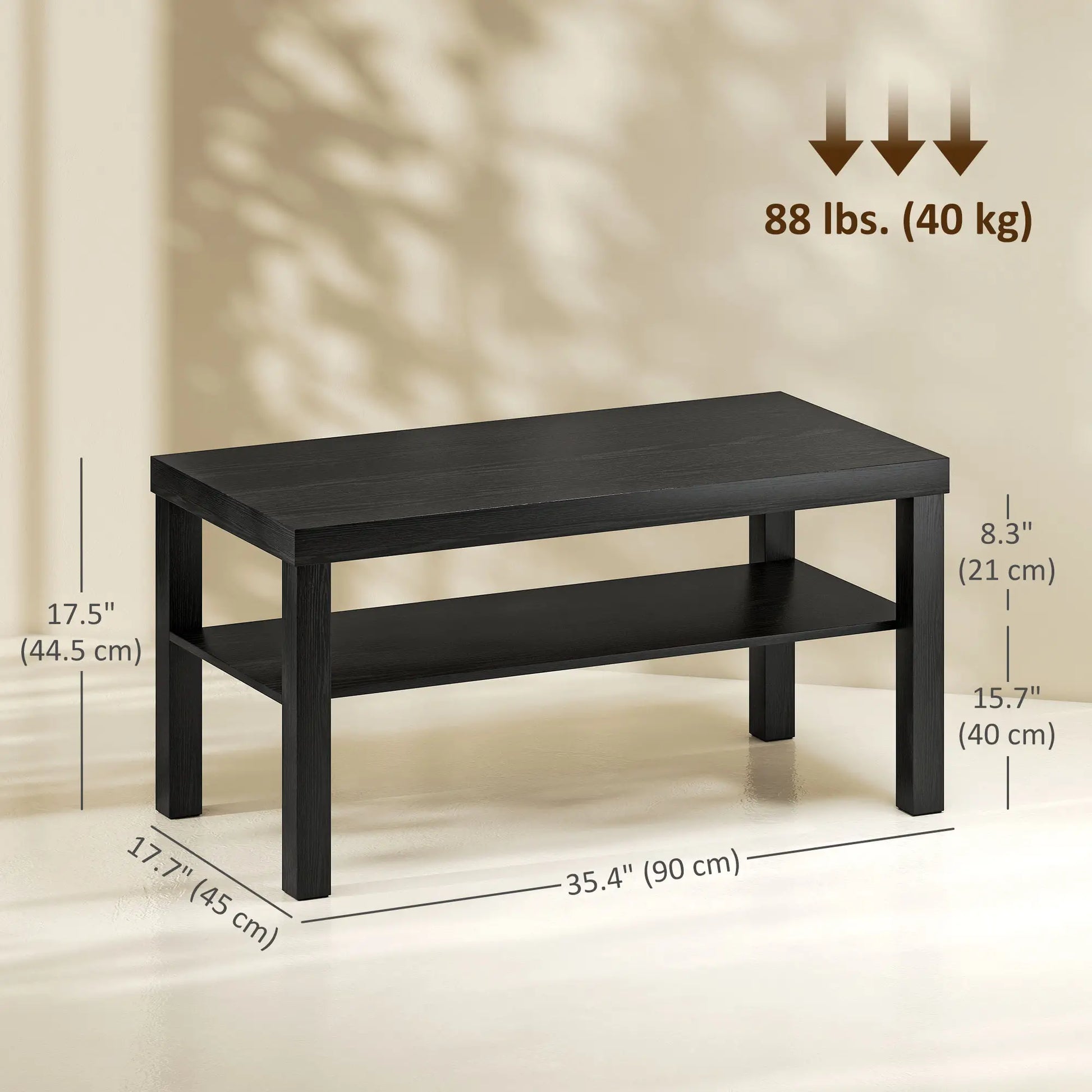 2 Tier Coffee Table, Rectangular Center Table with Storage Shelf, Black Coffee Tables at Gallery Canada