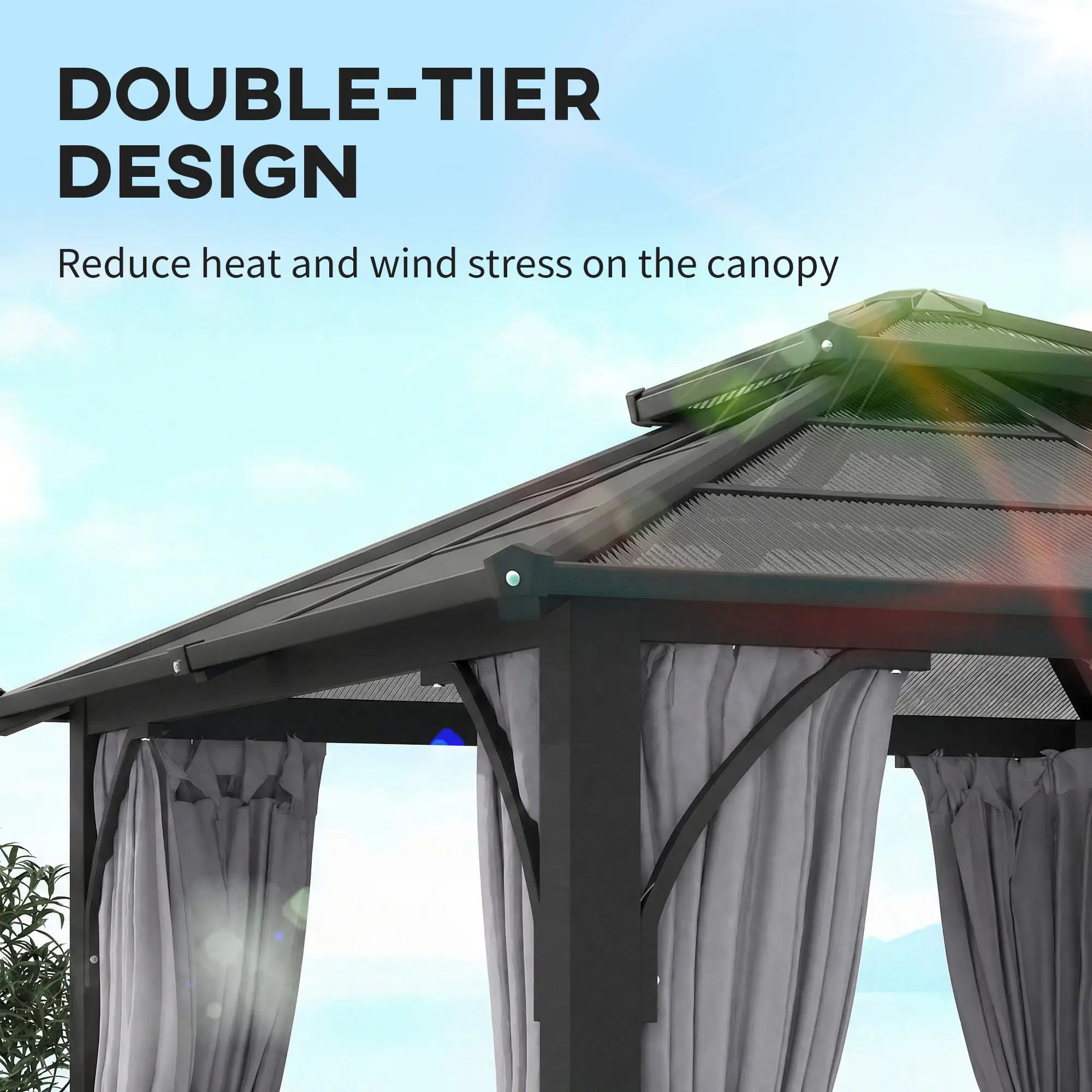 10' x 10' Hardtop Gazebo, 7mm Double Polycarbonate Roof, Netting, Curtains Gazebos at Gallery Canada