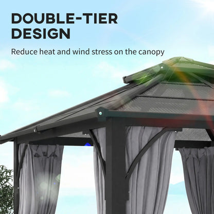 10' x 10' Hardtop Gazebo, 7mm Double Polycarbonate Roof, Netting, Curtains Gazebos at Gallery Canada