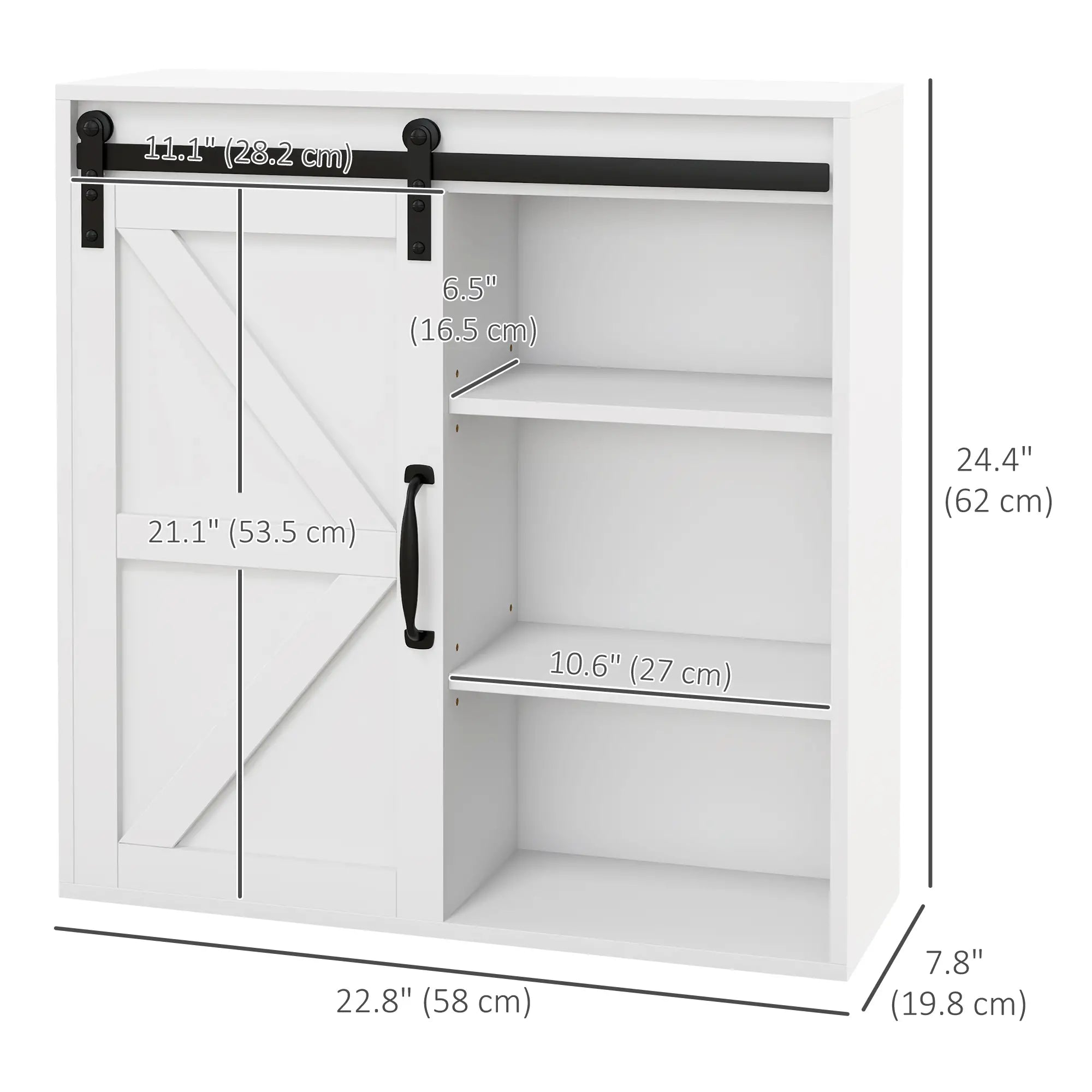 White Medicine Cabinet, Sliding Door, Adjustable Shelf, 22.8