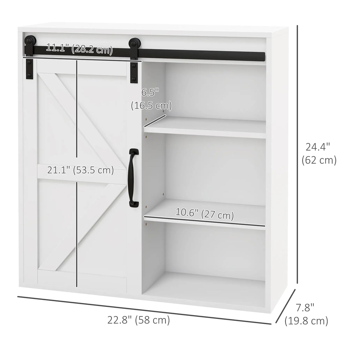 White Medicine Cabinet, Sliding Door, Adjustable Shelf, 22.8" x 7.8" x 24.4", White Wall Mounted Cabinets at Gallery Canada