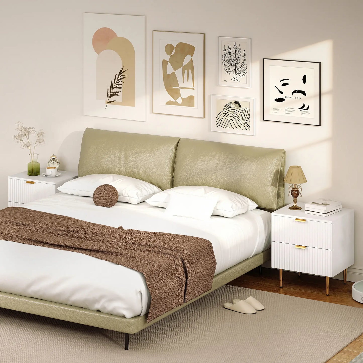 Bedside Table, Modern Nightstand with 2 Drawers, Side End Table with Metal Legs for Living Room, Bedroom, White