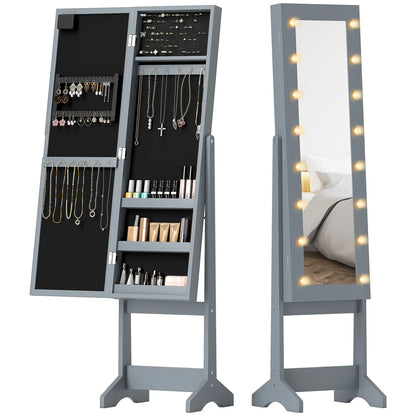 Free Standing Armoire Organizer, Lighted Mirrored Jewelry Cabinet, Grey Jewellery Armoire & Jewellery Mirror Cabinets Grey at Gallery Canada