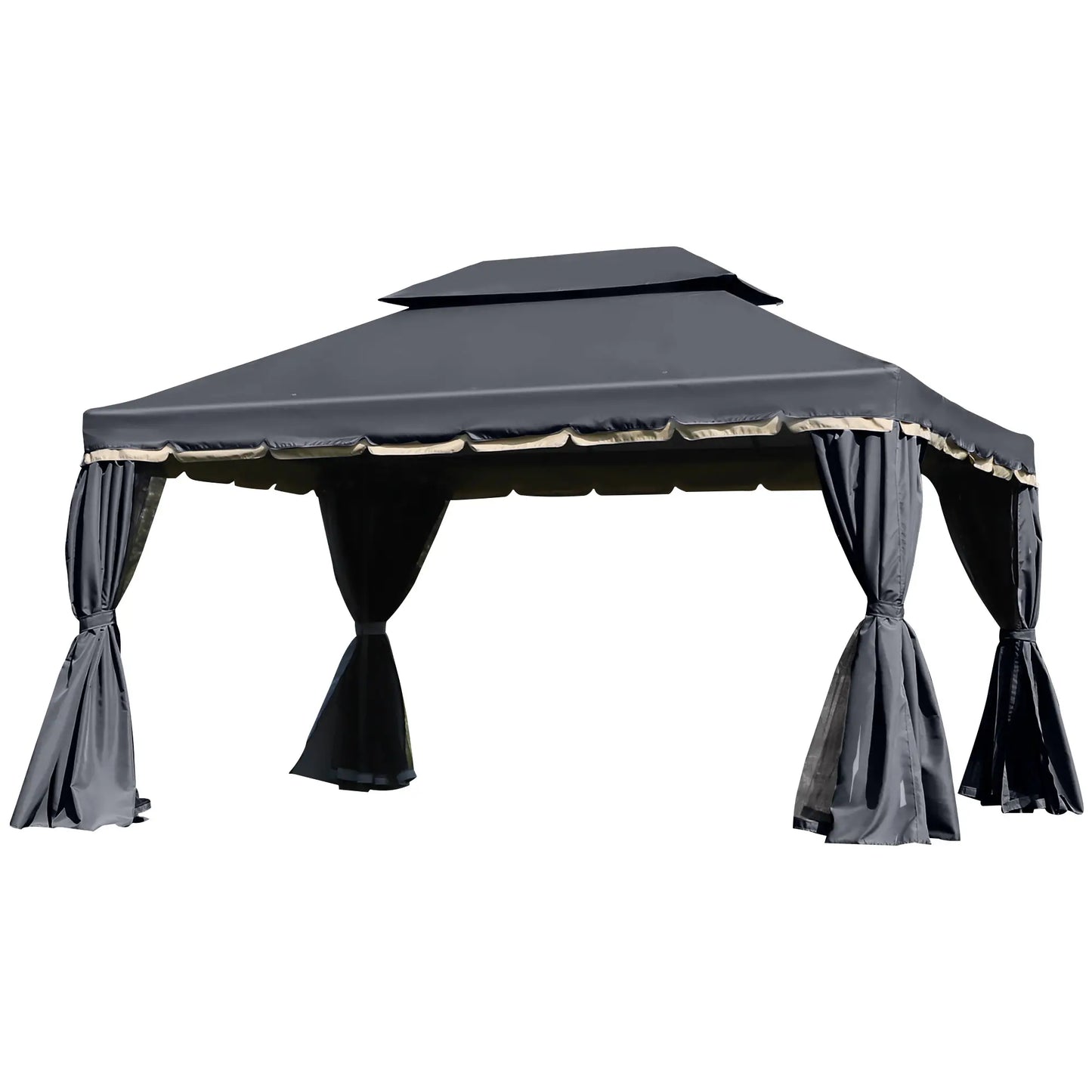 13' x 10' Outdoor Gazebo, 2-Tier Polyester Roof, Vented Mesh, Black Gazebos at Gallery Canada