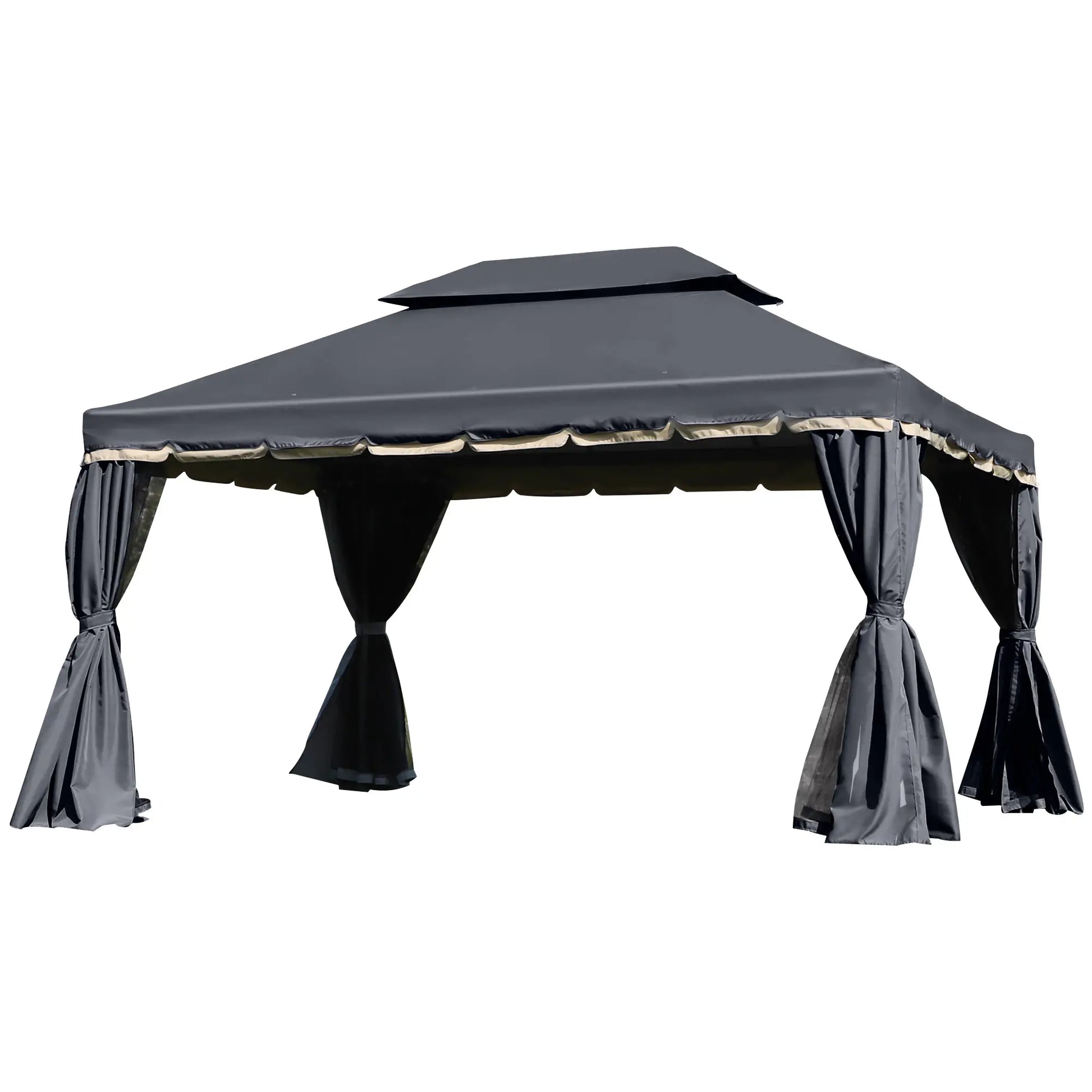 13' x 10' Outdoor Gazebo, 2-Tier Polyester Roof, Vented Mesh, Black Gazebos at Gallery Canada
