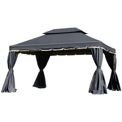 13' x 10' Outdoor Gazebo, 2-Tier Polyester Roof, Vented Mesh, Black Gazebos at Gallery Canada