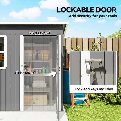 7' x 4' Galvanised Steel Outdoor Storage Shed, Window, Lockable Door, Dark Grey Sheds at Gallery Canada