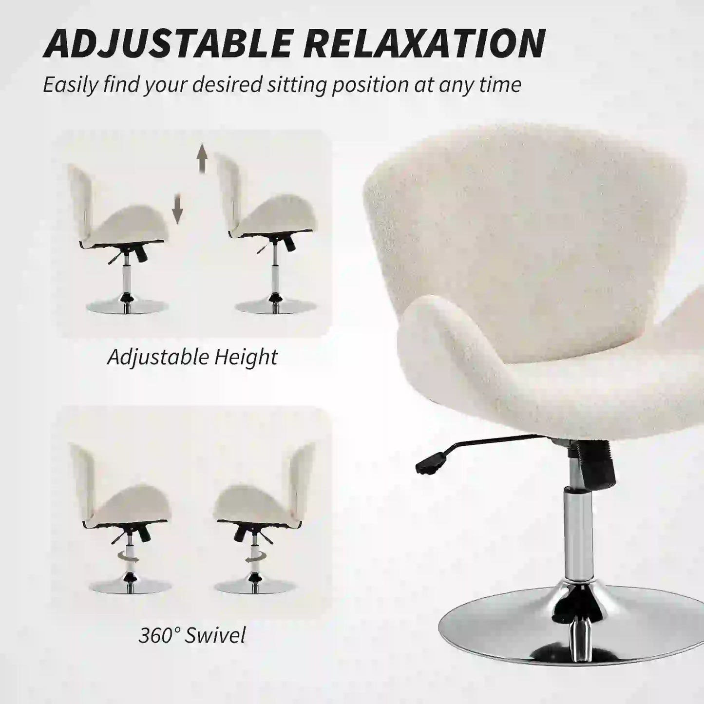 Swivel Office Chair, Velvet Desk Chair, Wide Bucket Seat, Cream White Task Chairs at Gallery Canada