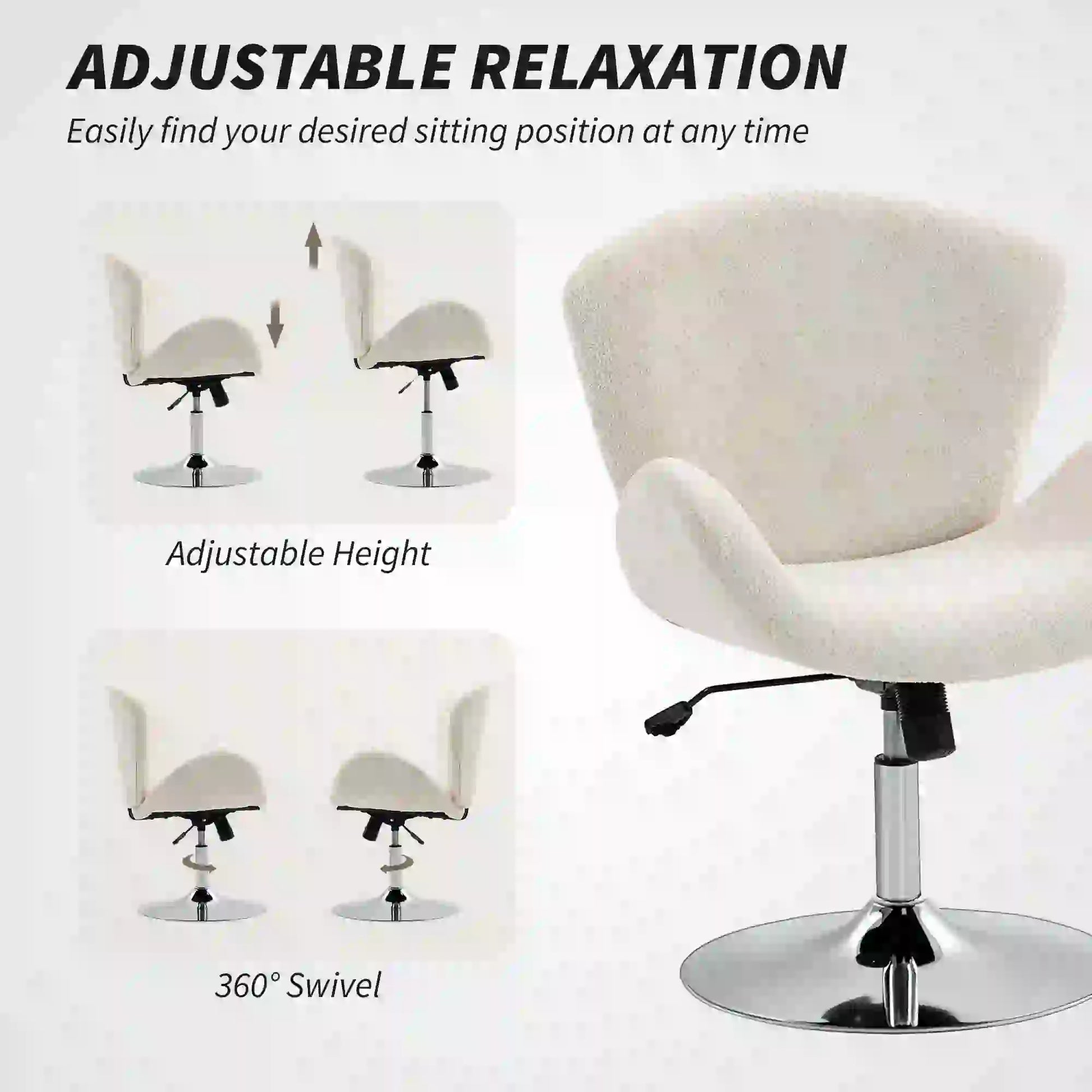 Swivel Office Chair, Velvet Desk Chair, Wide Bucket Seat, Cream White Task Chairs at Gallery Canada