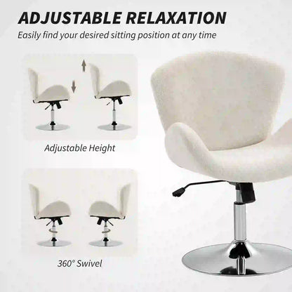 Swivel Office Chair, Velvet Desk Chair, Wide Bucket Seat, Cream White Task Chairs at Gallery Canada