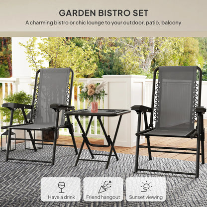 3 Piece Patio Bistro Set, Outdoor Folding Table And Chairs, Metal Furniture With Cup Holders Bistro Sets at Gallery Canada