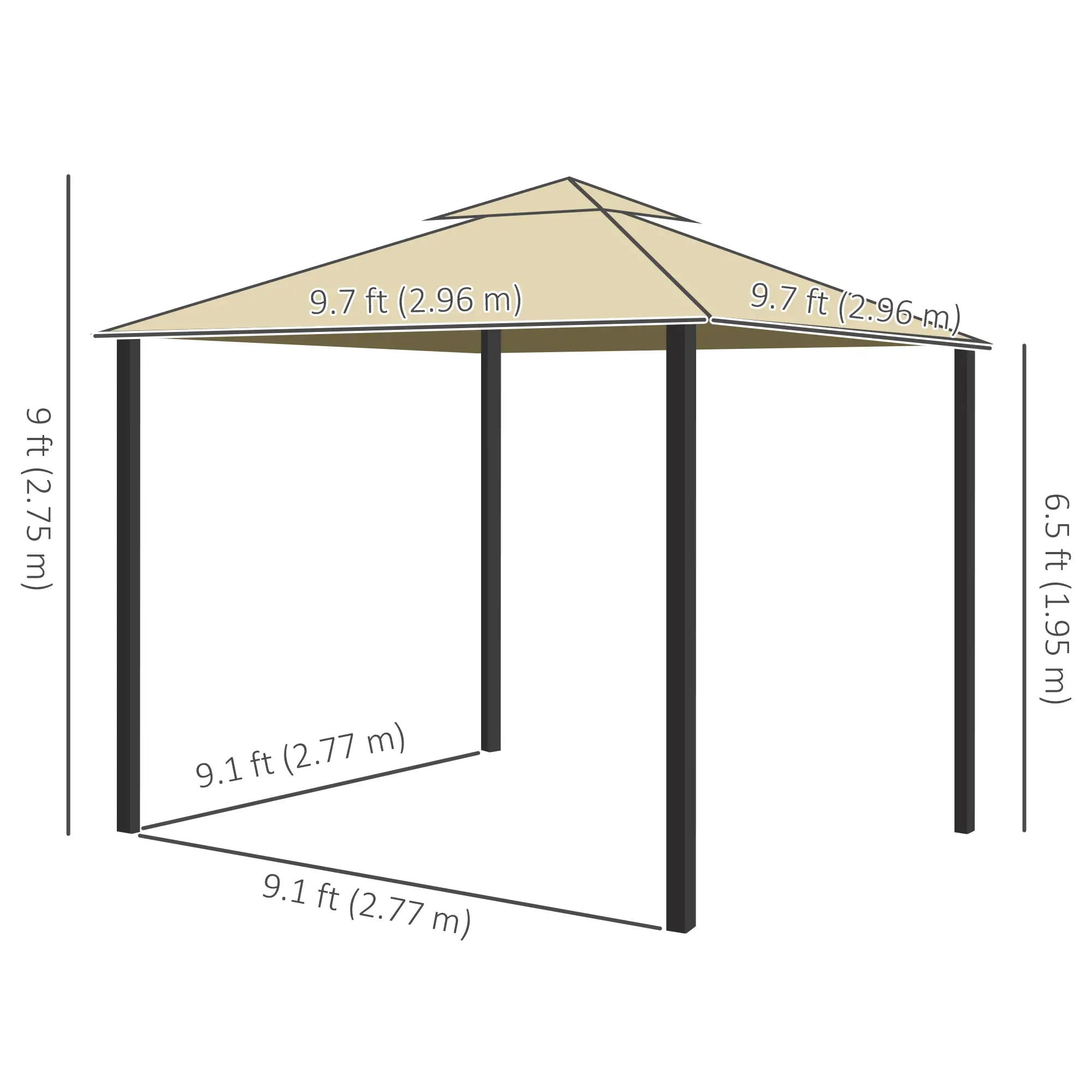 10' x 10' 2-Tier Gazebo, Zippered Mesh Sidewalls, Aluminum Frame, Beige Gazebos at Gallery Canada